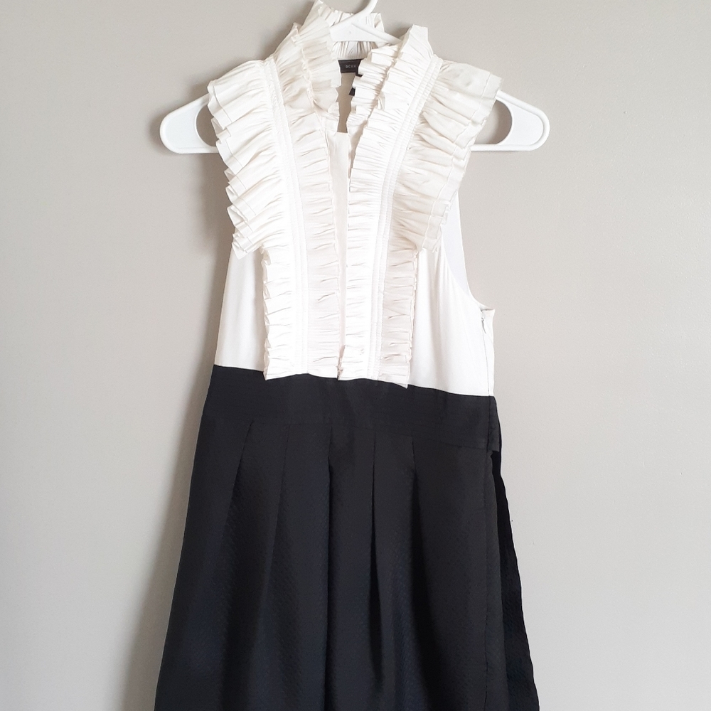 BCBGMaxazria Black and White Dress, Top Ruffles 4